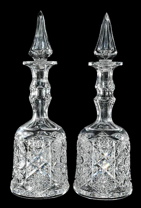 Appraisal: Pair Cut Glass Kelly Steinman Decanters bell shaped with steeple