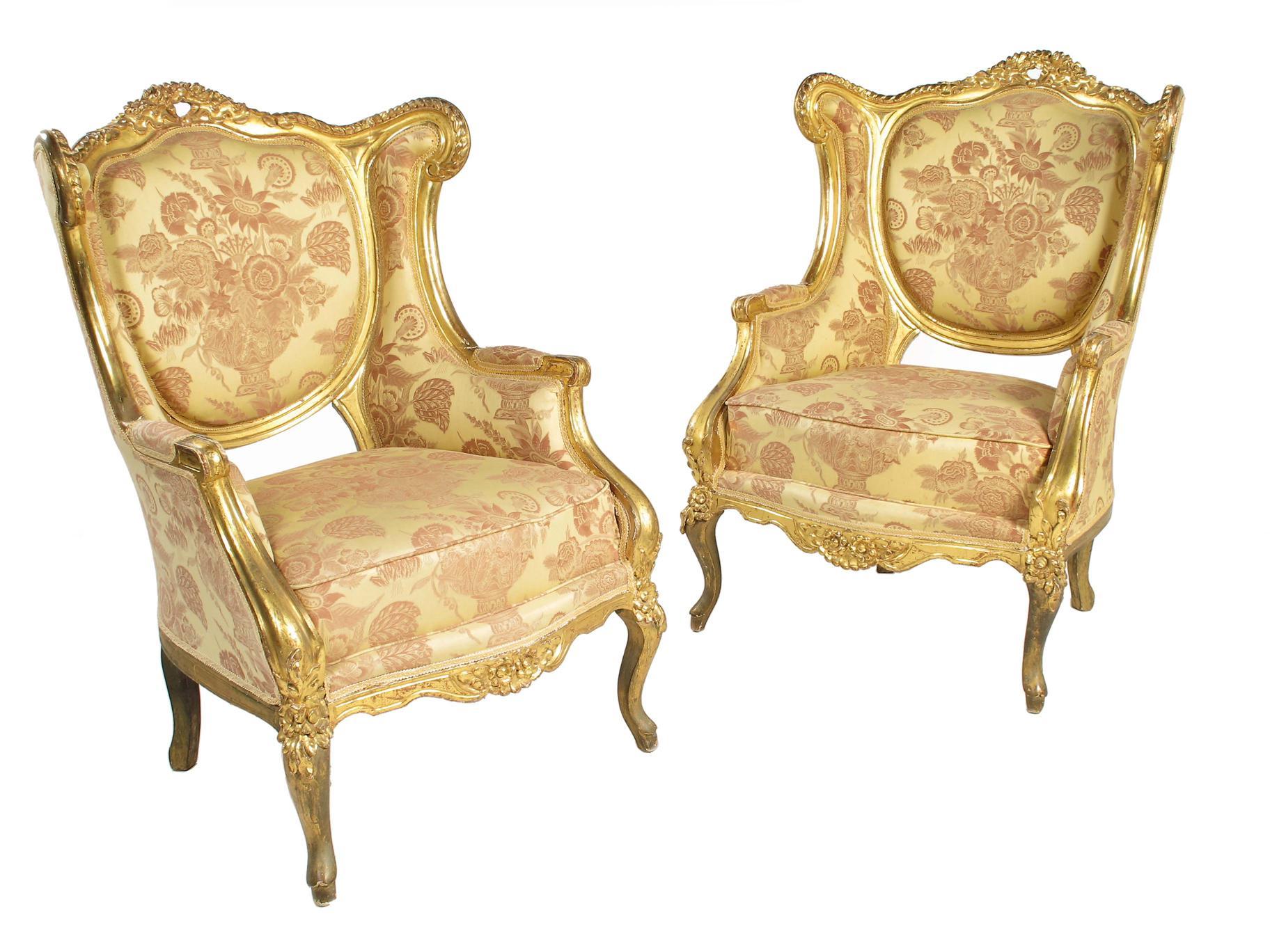 Appraisal: A pair of continental giltwood fauteuil