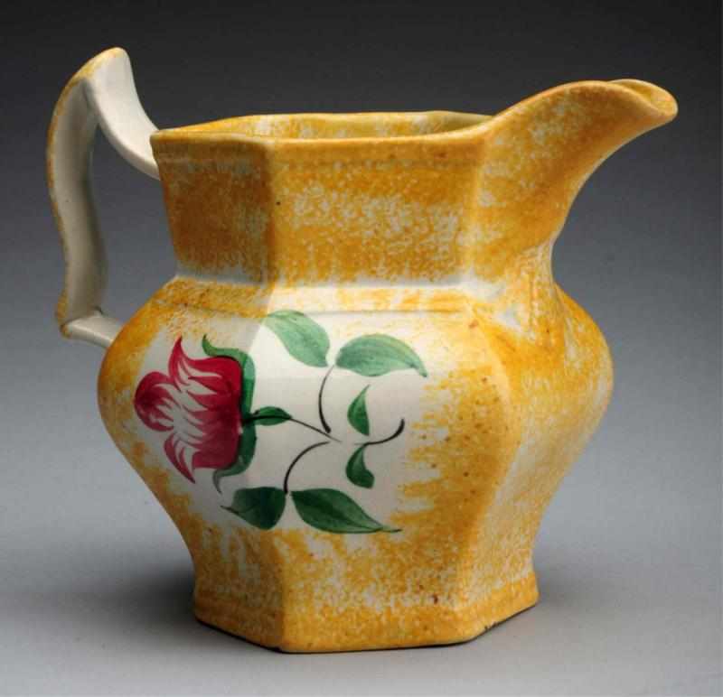 Appraisal: th Century Yellow Spatterware Paneled Creamer Extremely rare Original red