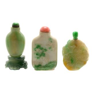 Appraisal: Three Jadeite Snuff Bottles Late th Early th Century cm