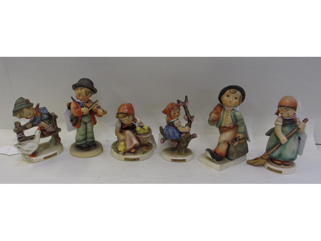 Appraisal: Six Hummel figures to include Little Fiddler TMK Merry Wanderer