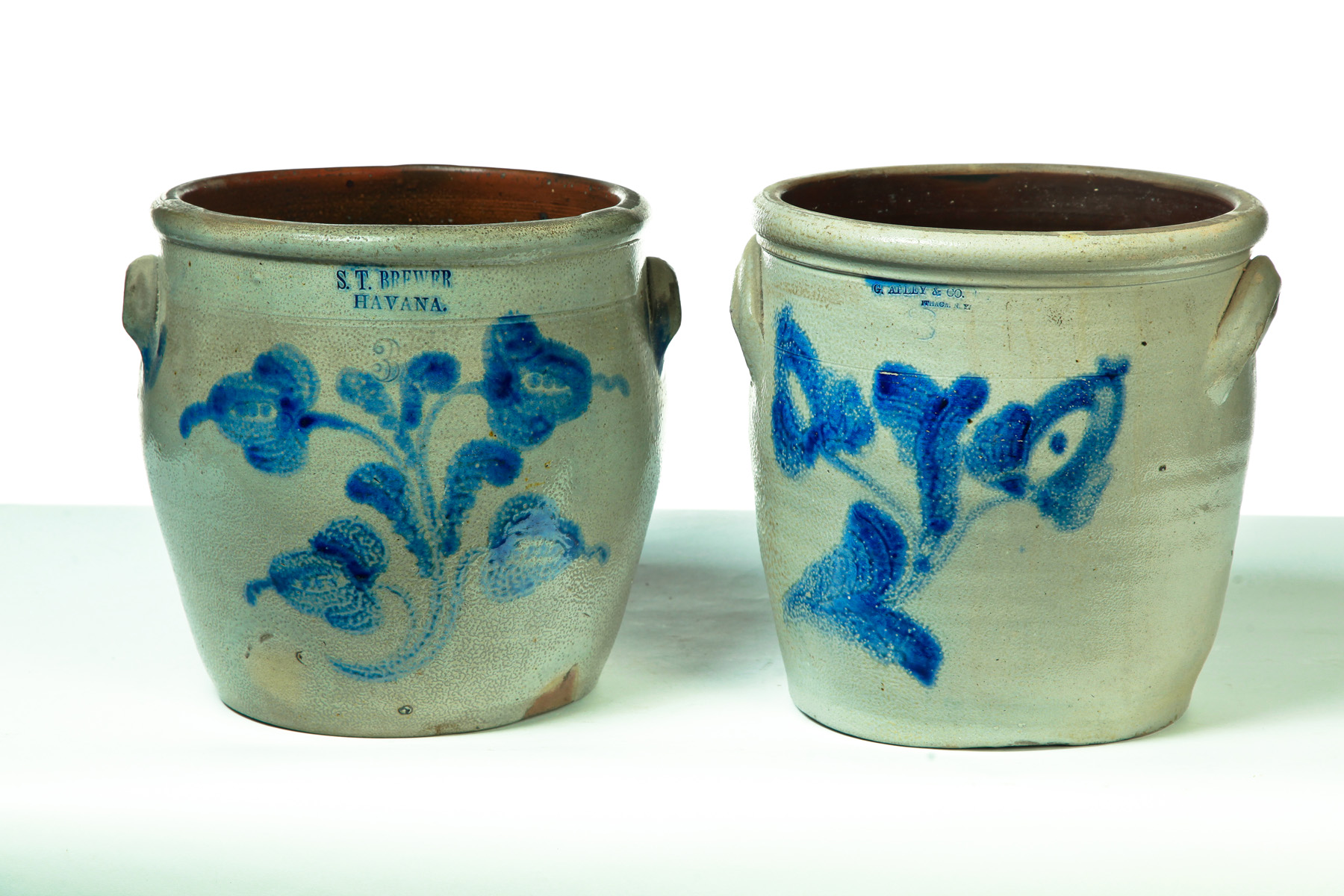 Appraisal: TWO AMERICAN STONEWARE CROCKS New York mid th century Both