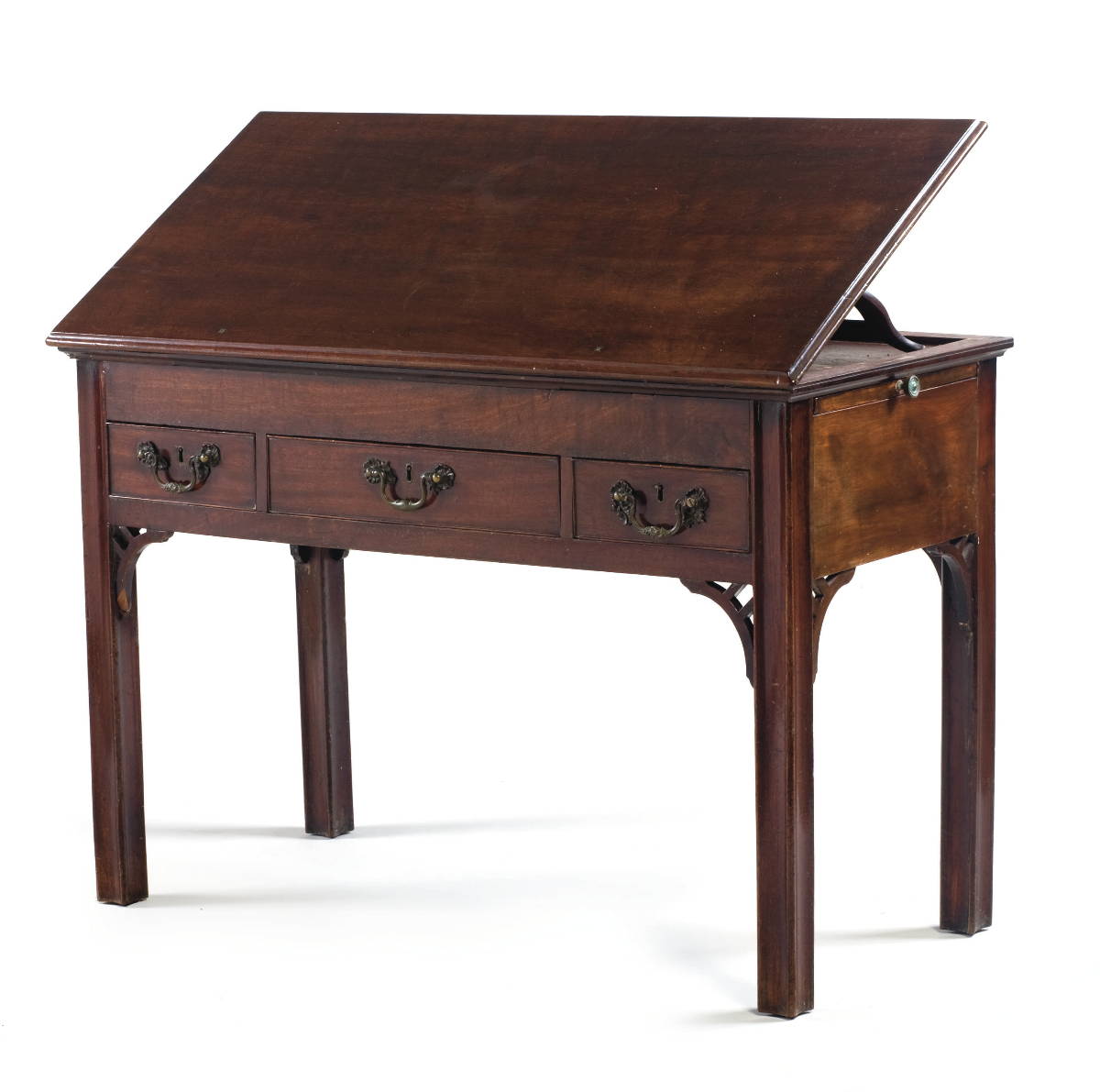 Appraisal: ENGLISH CHIPPENDALE MAHOGANY ARCHITECT'S DESK The hinged rectangular top with