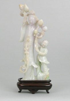 Appraisal: A Carved Jadeite Figural of a Maiden and a Child