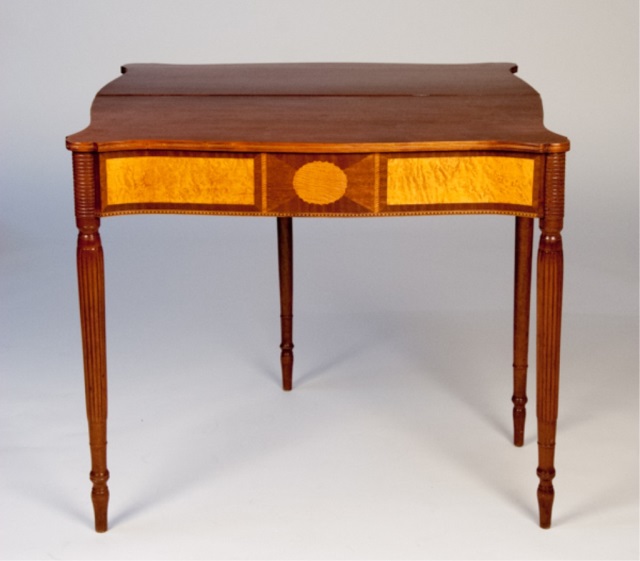 Appraisal: Sheraton Cherry Game Table Maple veneer reeded legs H x