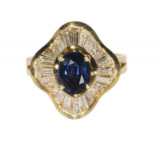 Appraisal: Sapphire diamond and k yellow gold ring Sapphire diamond and