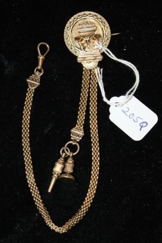 Appraisal: KT GOLD VICTORIAN WATCH FOB WITH PIN BACKMEDALLION AESTHETIC DESIGN