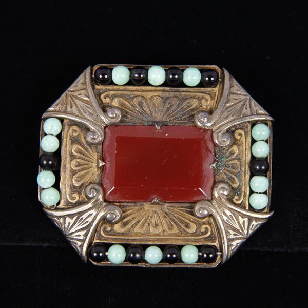 Appraisal: Czech Art Deco Glass on Brass Pin Brooch H x