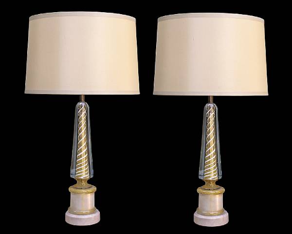 Appraisal: A pair of Murano glass and marble obelisk lamps circa