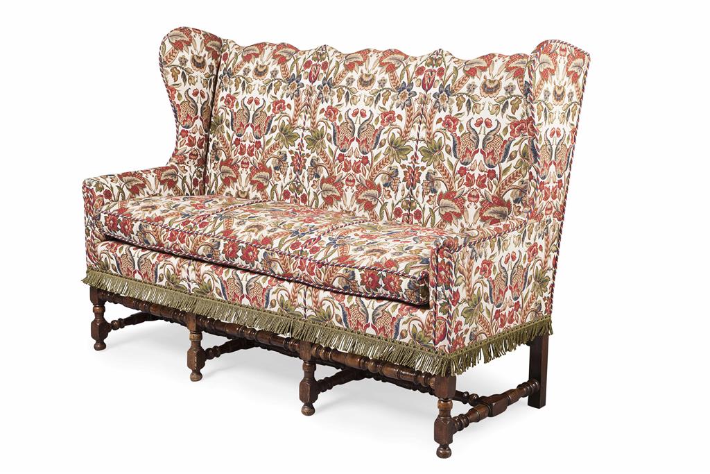 Appraisal: GEORGE I STYLE WING SETTEE MODERN the triple part back