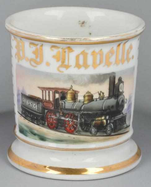 Appraisal: Locomotive with Tender Shaving Mug Description Gilt name PJ Lavelle