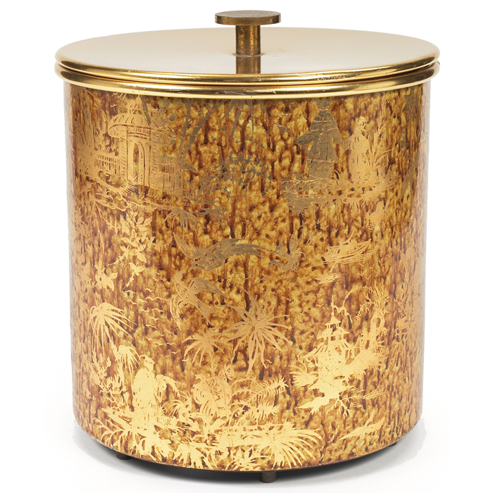 Appraisal: Fornasetti ice bucket Italy insulated form with gold decoration brass