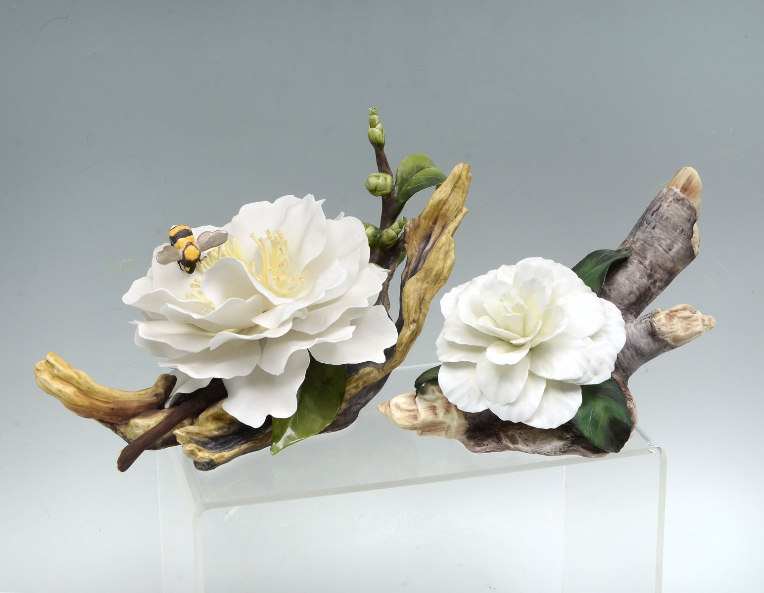 Appraisal: PIECE BOEHM SWAN LAKE CAMELLIA'S WITH BEE White camellia with