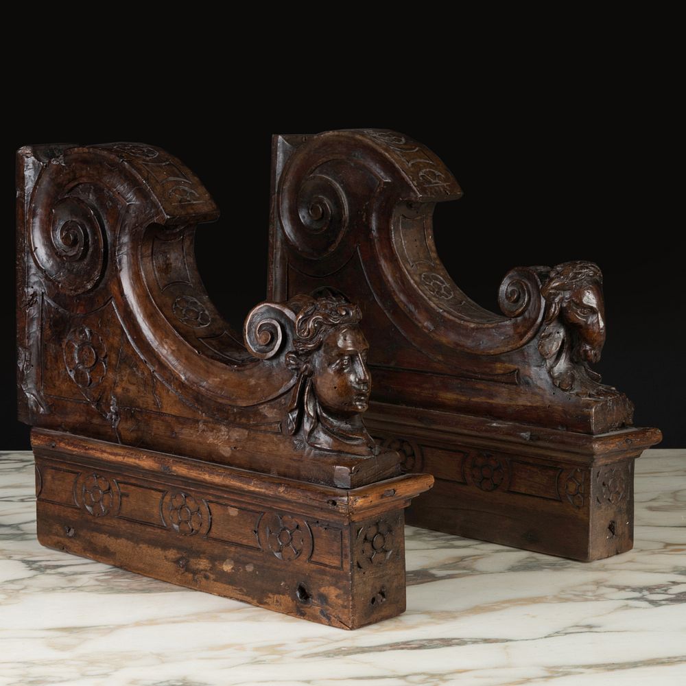 Appraisal: Pair of Italian Carved Walnut Architectural Elements Possibly the ends