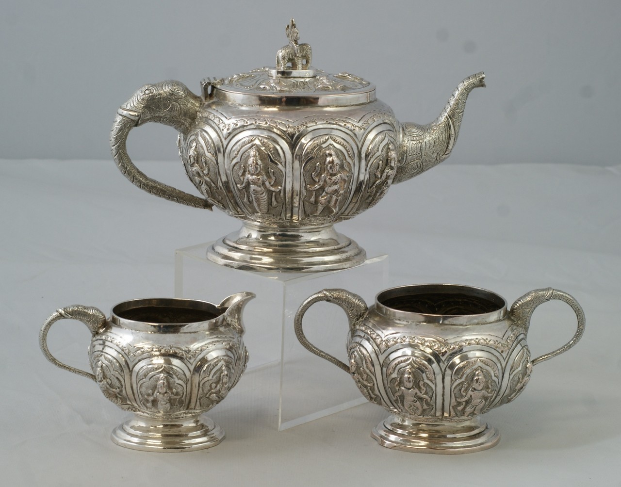 Appraisal: pc Indian Silver Tea Set with elephant handles and trunk