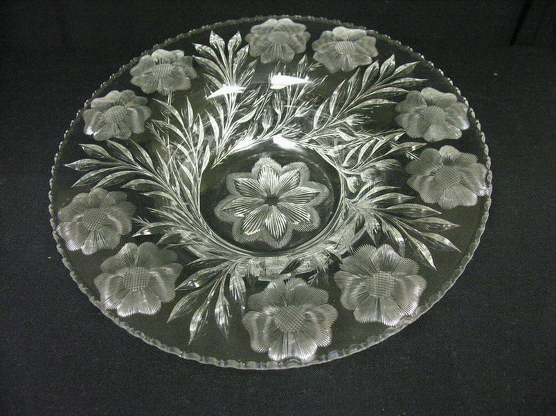 Appraisal: LARGE ABP CENTERPIECE CUT CRYSTAL BOWL Flower and leaf motif