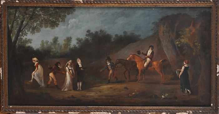 Appraisal: EUROPEAN SCHOOL LANDSCAPE WITH FIGURES IN THE WOODS Oil on