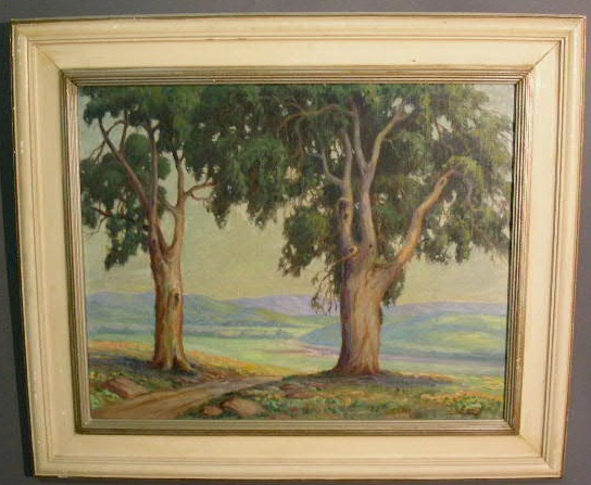 Appraisal: Oil on canvas painting titled verso Eucalyptus Trees California and