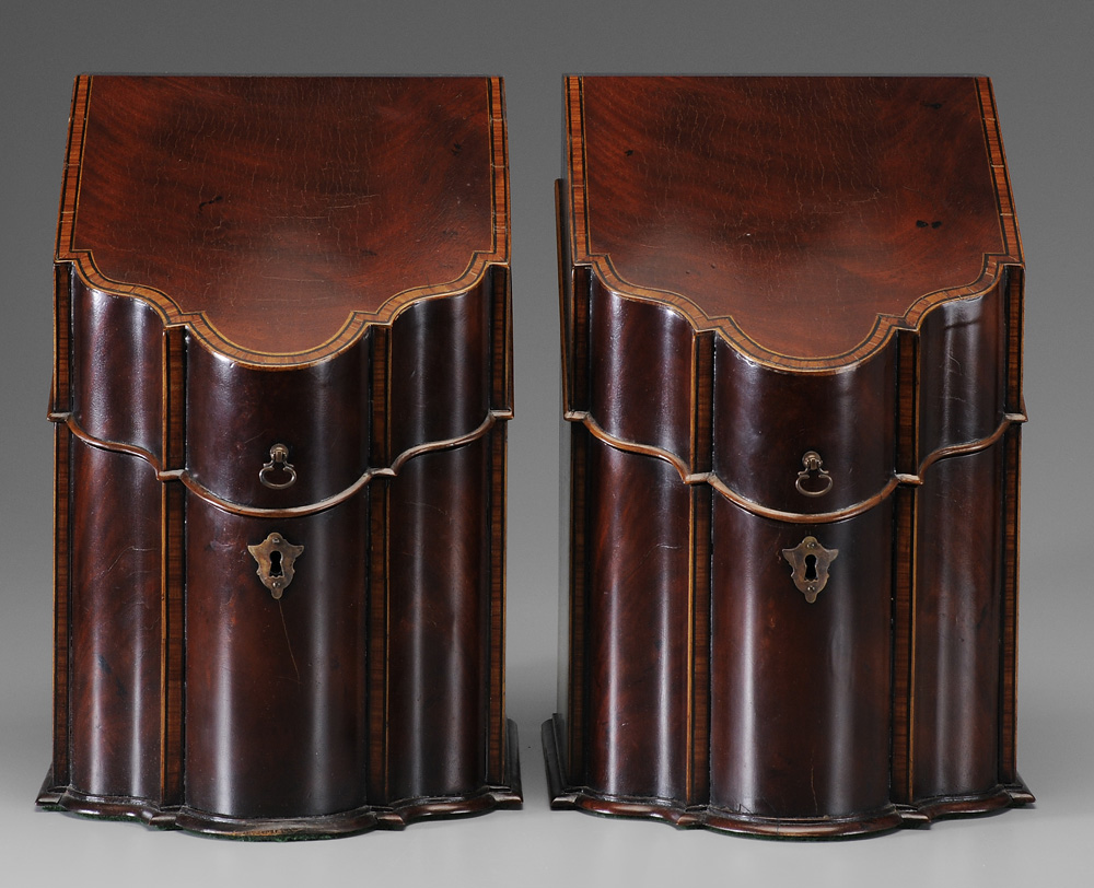 Appraisal: Pair George III Style Inlaid Knife Boxes th century figured