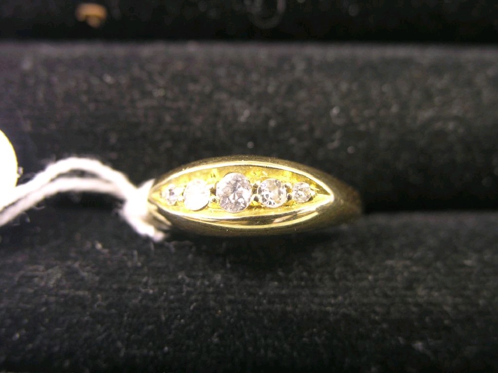 Appraisal: An ct gold and five stone diamond ring ring size