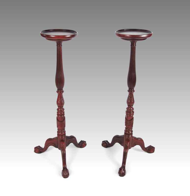 Appraisal: PAIR BALL AND CLAW FOOT CARVED WOOD PLANT STANDS Pie