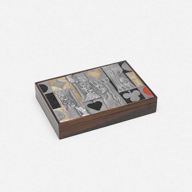 Appraisal: Ottaviani game box Ottaviani game box c rosewood hand-hammered silver