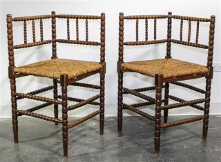 Appraisal: A Pair of American Rush Seat Corner Chairs Height x