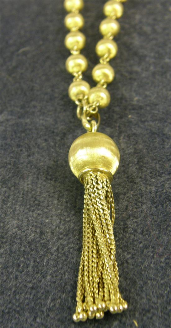 Appraisal: A GILT SPHERICAL LINK CHAIN with tasselled drop ct