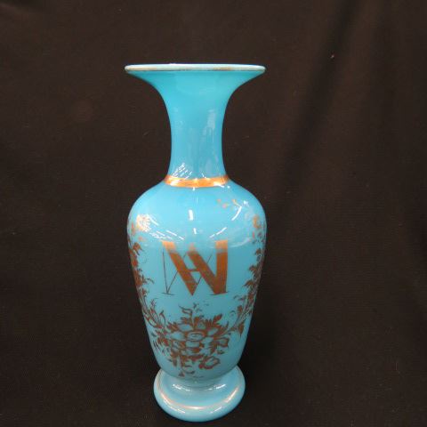 Appraisal: French Blue Opaline Art Glass Vase gold decoration tall