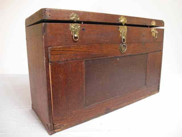 Appraisal: Antique wooden machinist's toolbox Top lifts off to show compartment