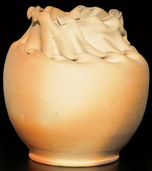 Appraisal: GEORGE OHR Large bisque-fired vase with twisted rim partly iron