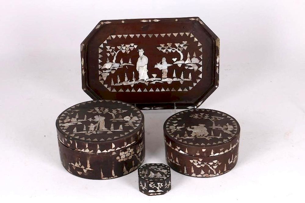 Appraisal: Four inlaid and lacquered Chinese boxes Four Chinese inlaid and