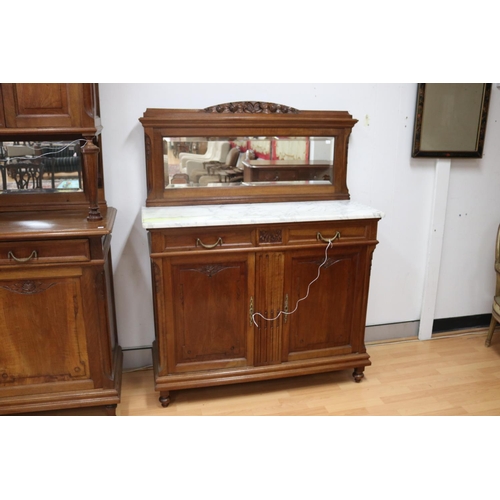 Appraisal: Vintage French walnut marble topped sideboard with mirrored back approx