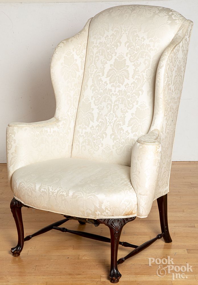 Appraisal: Queen Anne style mahogany wing chair Queen Anne style mahogany