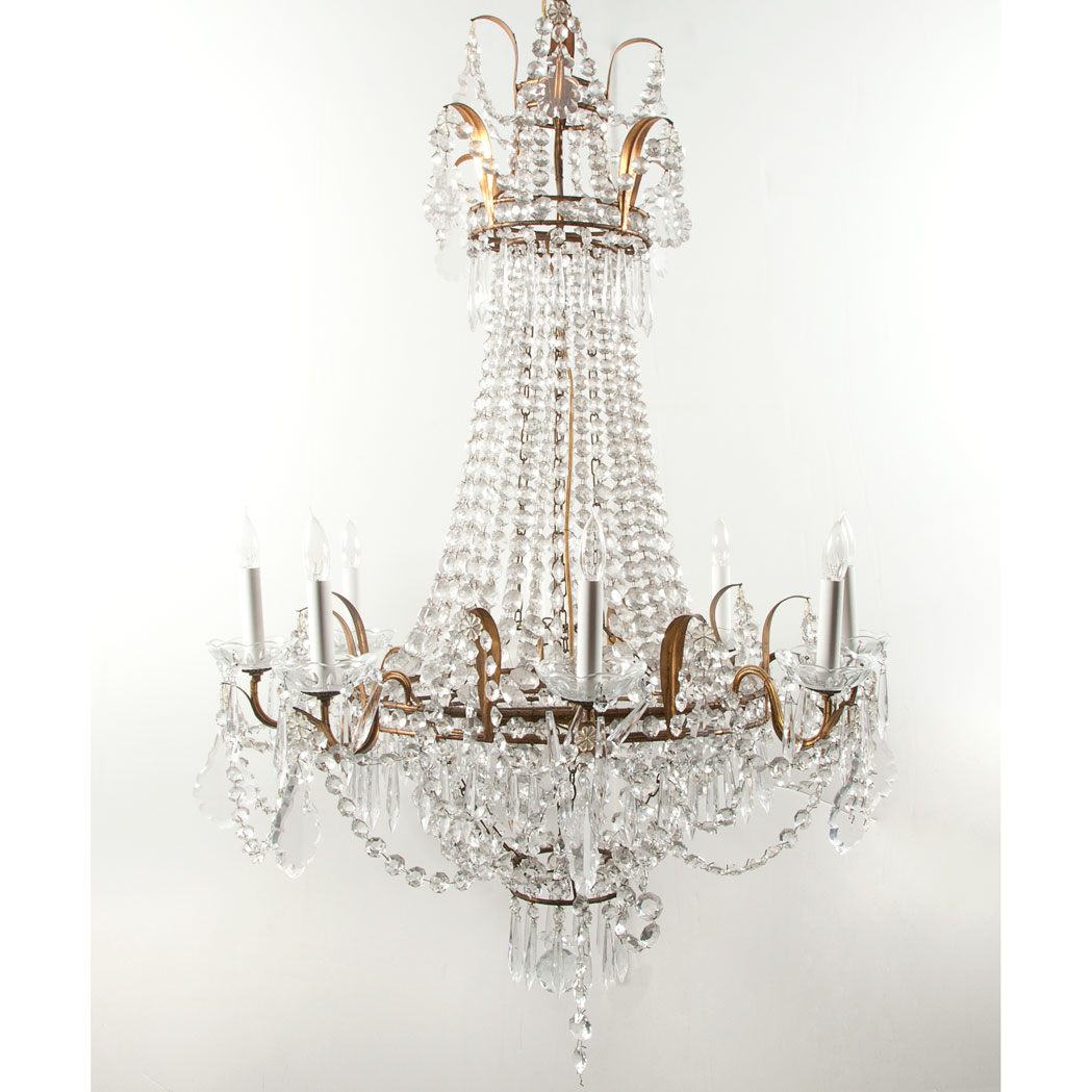 Appraisal: Louis XVI Style Gilt-Metal and Molded Glass Eight-Light Chandelier th