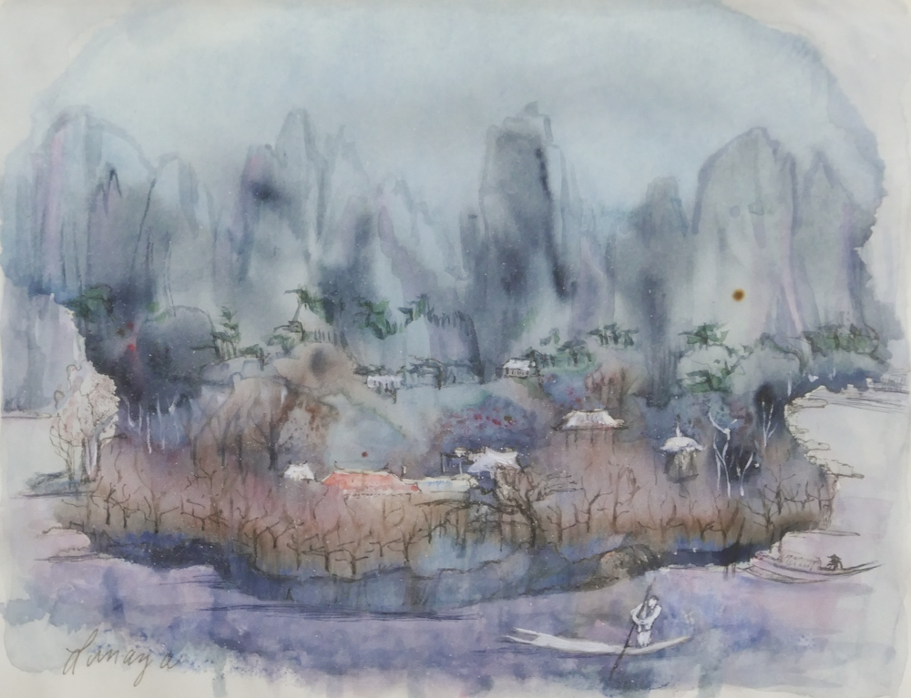 Appraisal: Lannea Melzian ''Along the Li River'' Watercolor Framed ''x ''