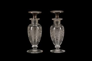 Appraisal: Pair of Hawkes Cut Glass Perfumes w Sterling Lids T