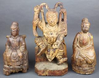 Appraisal: Three Chinese Wood Figural Carvings lot of Chinese wooden sculptures