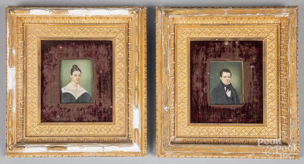 Appraisal: Pair of miniature watercolor portraits Pair of miniature watercolor portraits