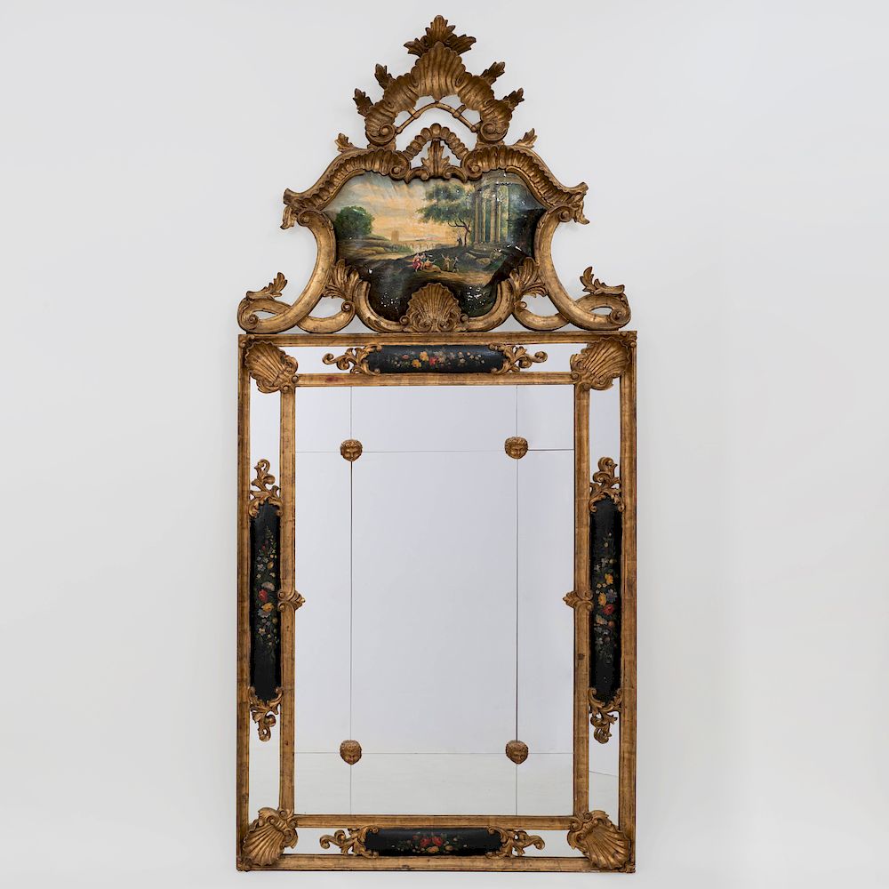 Appraisal: Venetian Rococo Style Painted and Giltwood Mirror x in Property