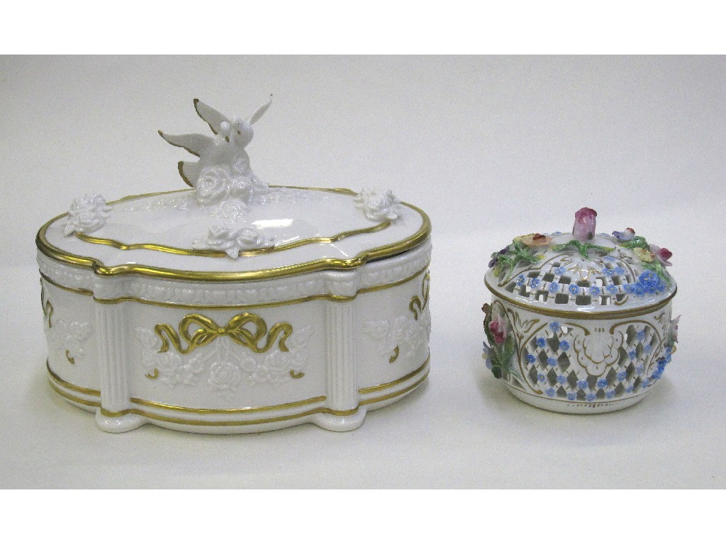 Appraisal: Dresden flower encrusted pot pourri pot and a Franklin Mint