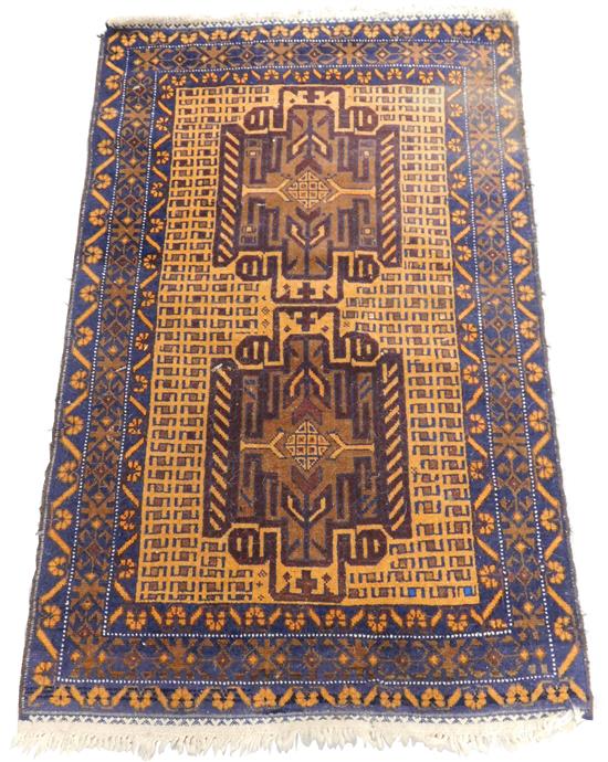 Appraisal: RUG Oriental scatter rug x geometric motif with caramel field