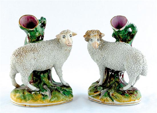 Appraisal: Pair Staffordshire figural spill vases circa foreground with standing sheep