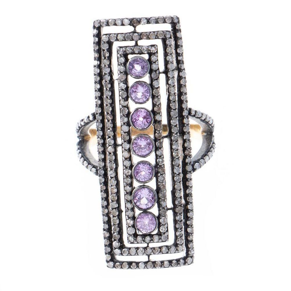 Appraisal: Pink sapphire diamond oxidized silver k gold ring set with