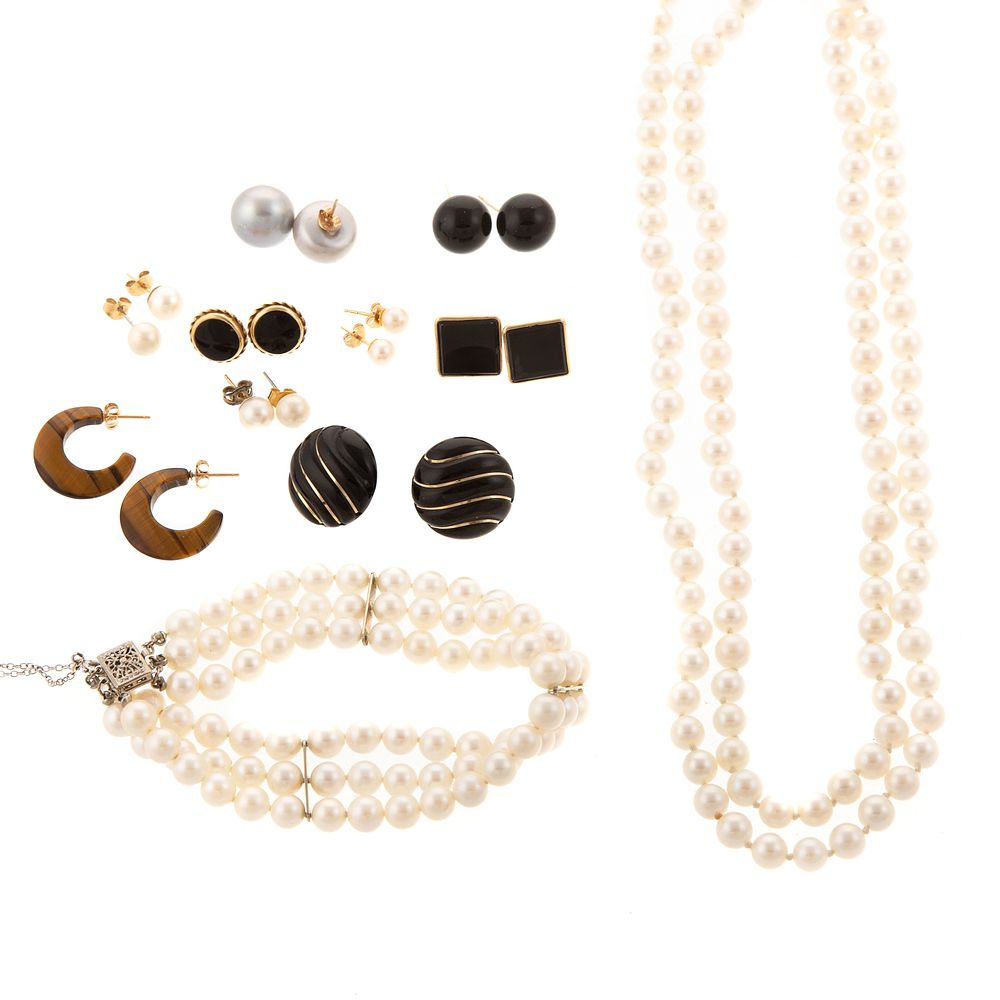 Appraisal: Various Pearl Onyx Jewelry in K K white gold double