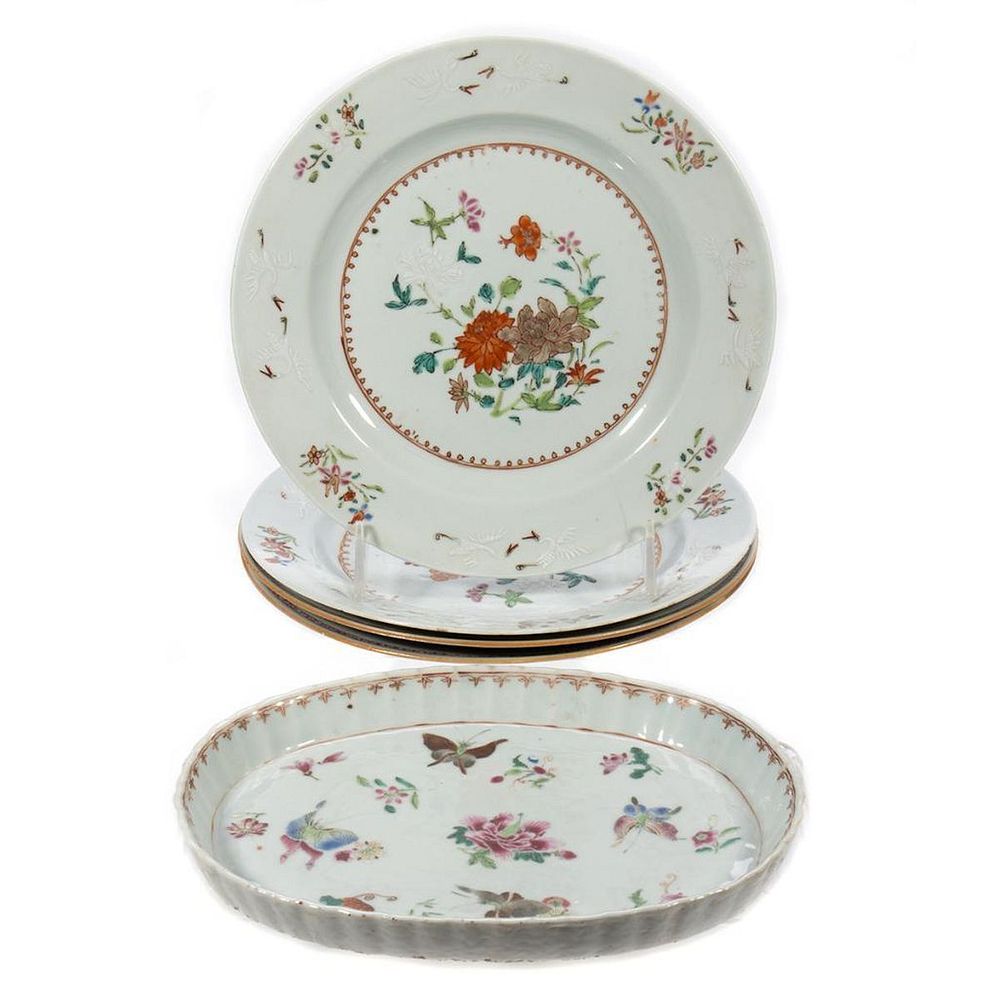 Appraisal: Collection of Chinese Export Plates Decorated with peony and cranes