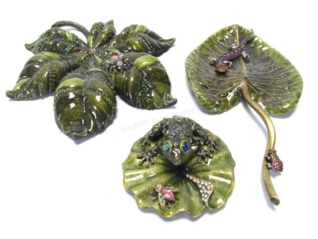 Appraisal: Three Jay Strongwater Enameled Sculptures frog on lily pad Swarovski