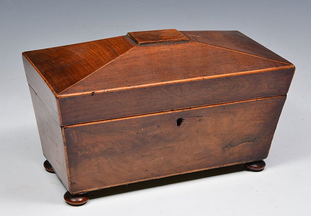 Appraisal: A VICTORIAN ROSEWOOD SARCOPHAGUS SHAPED TEA CADDY cm wide