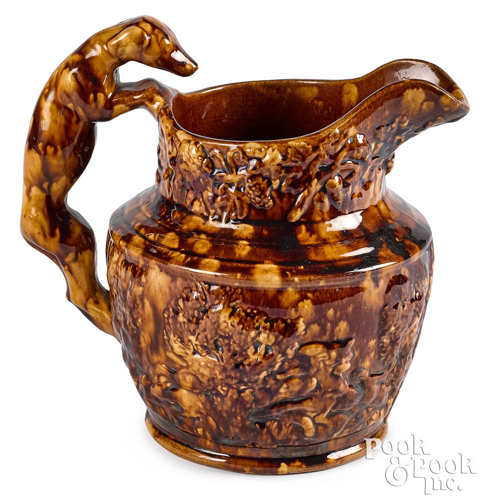 Appraisal: Ohio Rockingham glaze hound handled pitcher Ohio Rockingham glaze hound