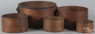 Appraisal: Six Massachusetts graduated bentwood pantry boxes with iron strapping stamped